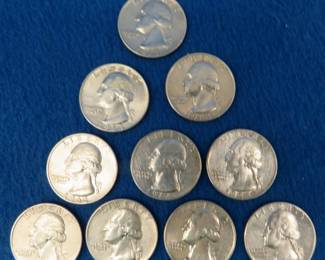 Lot 280. Ten Silver Washington quarters
