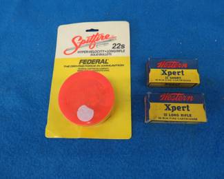 Lot 358. Unopened box of 50 Spitfire .22 cal. rounds; and two boxes of 50 each vintage Western Xpert rounds.