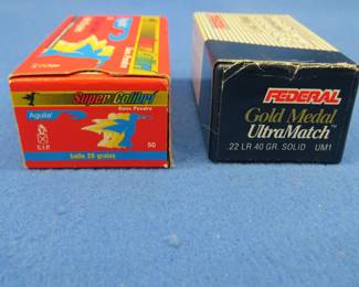 Lot 40. 100 rounds of 22 LR: 50 Aguila Super Colibri and 50 Federal Gold Metal UltraMatch.