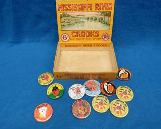 Lot 106. Vintage cigar box with Anoka Halloween buttons