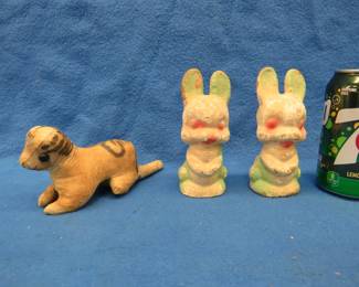 Lot 346. Two paper mache rabbits and a stuffed animal marked "Austria"