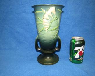 Lot 102. Roseville 10" #125 Green Freesia vase. Two small chips as pictured.