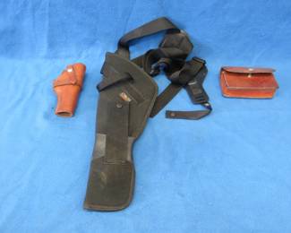 Lot 369. Uncle Mike's Sidekick #13 scoped holster, leather cartridge container, and a Lawrence leather holster