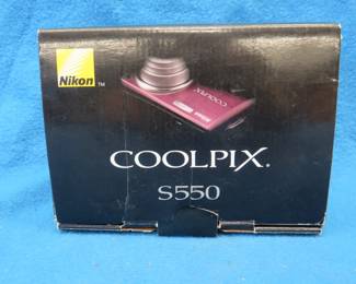 Lot 166. Nikon Coolpix S550 digital camera with accessories. Untested but appears to be in excellent condition.