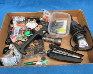 Lot 58. Oster hair clippers with extra heads, furniture foot pads, knife sharpener, and more