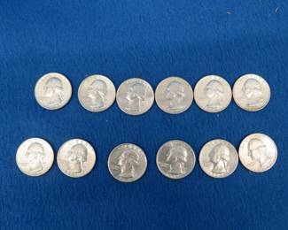 Lot 274. 12 Silver Washington quarters