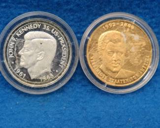 Lot 196. Two German commemorative coins honoring US Presidents. A silver Kennedy and a bronze Clinton.