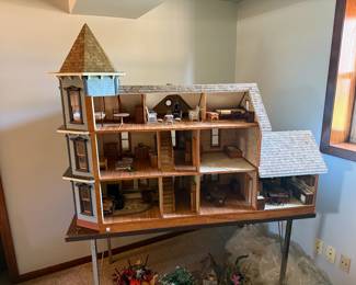 Handmade Victorian Style Dollhouse with Lighting! Size is approximately 5'w x 46"h x 27"d. (Miniature furniture & accessories sold separately).