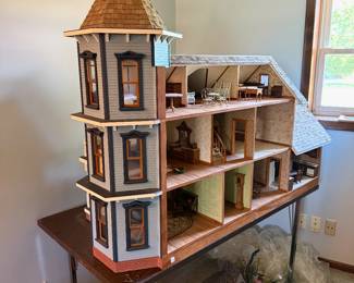 Handmade Victorian Style Dollhouse with Lighting! Size is approximately 5'w x 46"h x 27"d. (Miniature furniture & accessories sold separately).