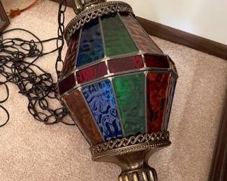 Antique Stained Glass Mosaic Hanging Lantern Lamp