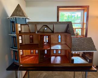 Handmade Victorian Style Dollhouse with Lighting! Size is approximately 5'w x 46"h x 27"d. (Miniature furniture & accessories sold separately).