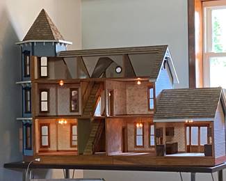 Handmade Victorian Style Dollhouse with Lighting! Size is approximately 5'w x 46"h x 27"d. (Miniature furniture & accessories sold separately).