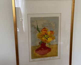 Framed signed and numbered woodblock ‘Tulips’ by Merle Izard