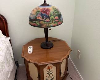 Vintage hand painted drum side table.