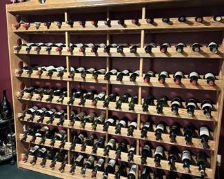 Wine rack and empty wine bottles for decor