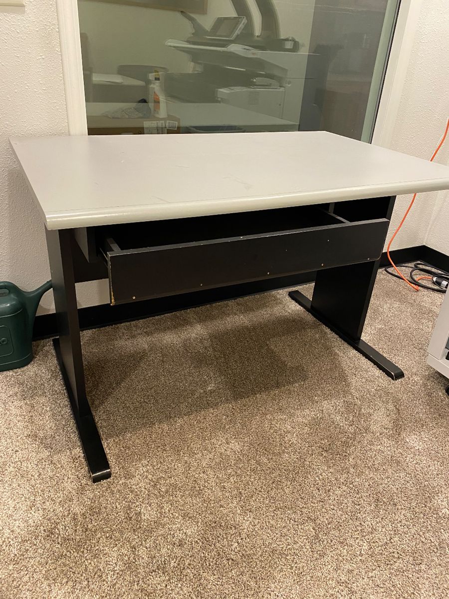 Metal and wood desks