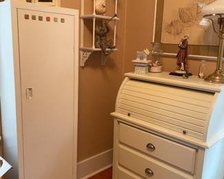 Rolltop desk and metal storage cabinet