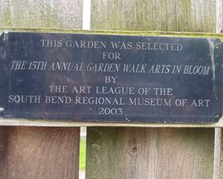 Susan’s plaque in recognition of her beautiful garden.