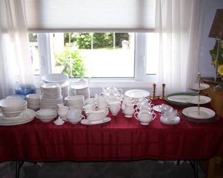 LARGE WHITE DINNER SET, GLASS & MORE