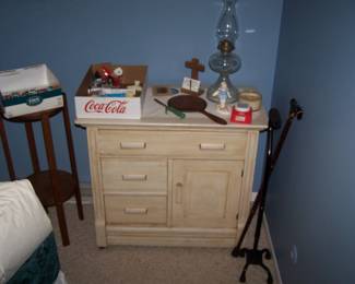 PAINTED WASHSTAND, PLANT STAND, OIL LAMP & MISC.