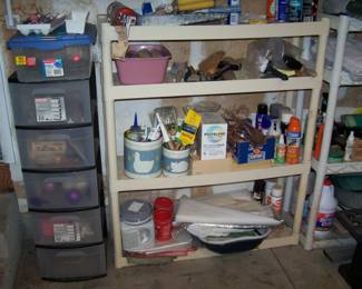 SHELF OF MISC. IN THE GARAGE