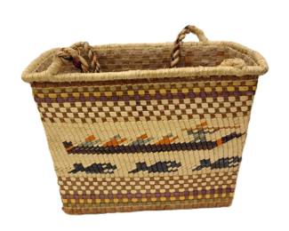 NUU-CHAH-NULTH (NOOTKA) WOVEN NATIVE PICTORIAL HANDLED BASKET