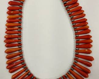 RED BAMBOO CORAL DROP BEAD NECKLACE