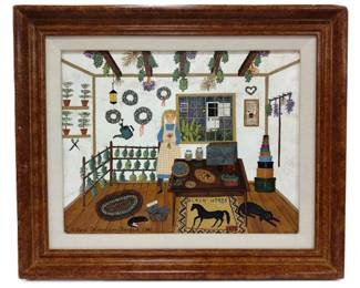 SANDI WICKERSHAM RESNICK FOLK ART ACRYLIC ON CANVAS 1986