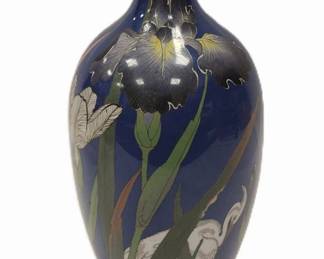 JAPANESE CLOISONNE' VASE WITH IRIS BLOSSOMS