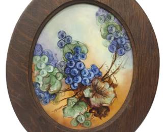 GLOBE ART COMPANY PAINTED TILE IN OAK FRAME