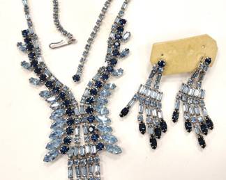 BLUE RHINESTONE NECKLACE AND EARRINGS