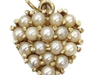14K GOLD PEARL HEART PENDANT