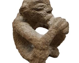 CARVED VOLCANIC BASALT COSTA RICAN SQUATTING SMOKING FIGURE
