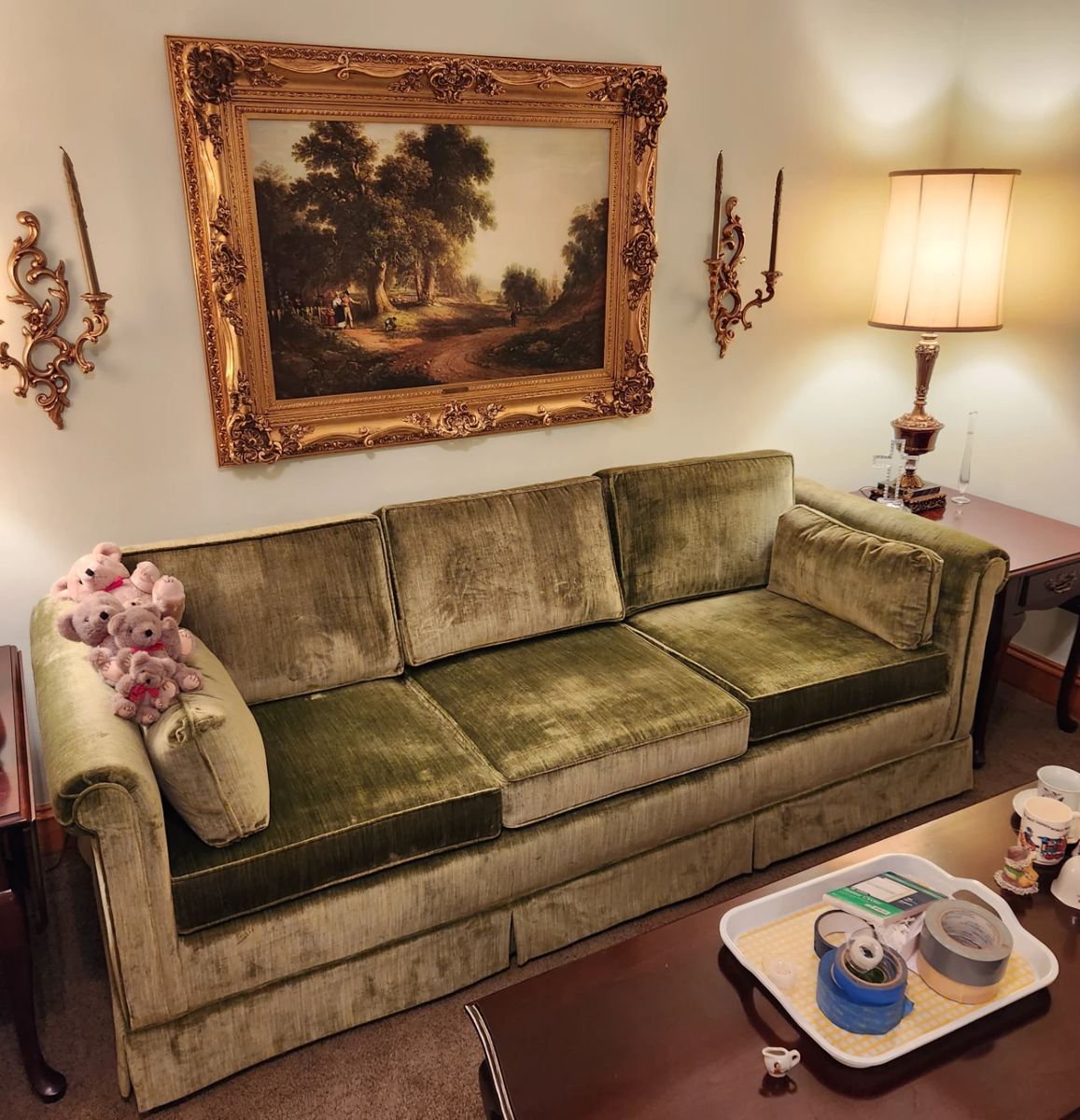 Gorgeous Mid Century Sofa, Gold Framed Print, Syroco
