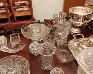 Glassware including cake plate, Fostoria American, Wexford