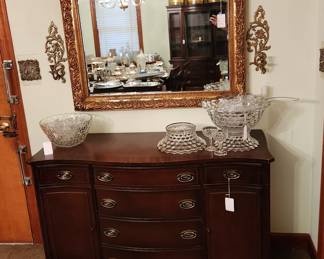 Mahogany Buffet, Gilt Mirror, Brass Sconces
