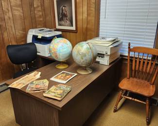 Vintage Globes, Office Machines, Religious Prints, Desk