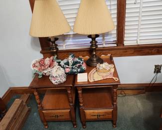 End Tables, Brass Lamps, Fabric Baskets