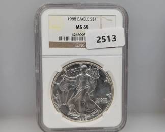 NGC 1988 MS69 1oz .999 Silv Eagle $1