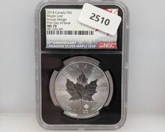 NGC 2018 MS70 1oz .999 Silv Maple Leaf