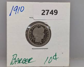 1910 90% Silver Barber Dime