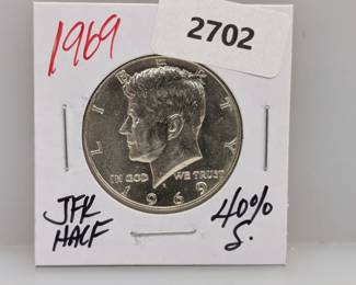1969 40% Silver JFK Half $1 Dollar