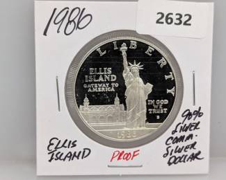 1986 90% Silv PF Ellis Isl Comm $1 Dollar