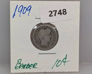 1909 90% Silver Barber Dime