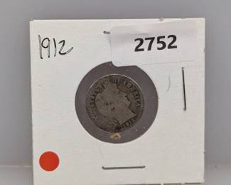 1912 90% Silver Barber Dime