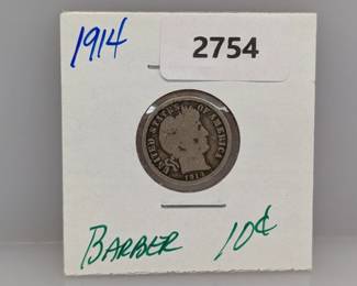 1914 90% Silver Barber Dime