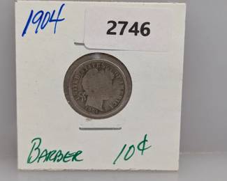 1904 90% Silver Barber Dime