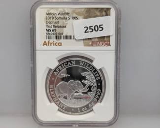 NGC 2019 MS69 1oz .999 Silv Elephant