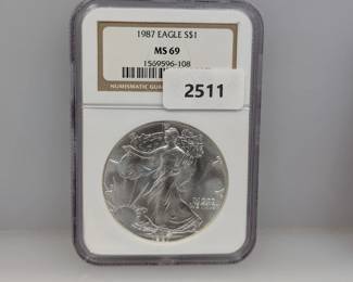NGC 1987 MS69 1oz .999 Silv Eagle $1