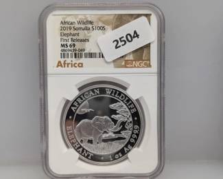 NGC 2019 MS69 1oz .999 Silv Elephant
